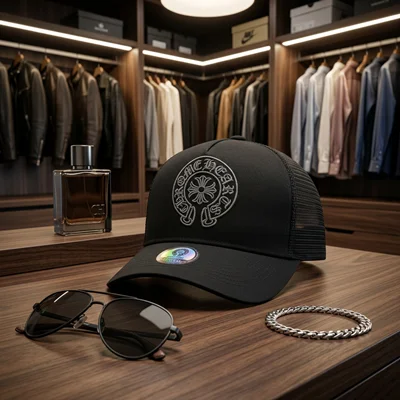 کلاه کپ مشکی با لوگوی Chrome Hearts: امضای خاص استایل شما