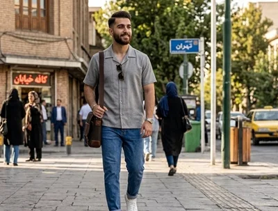 پیراهن  مردانه طوسی  لینن قواره باکسی